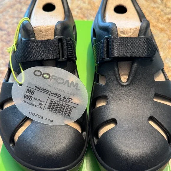 OOFOS "OOcandoo" unisex sport recovery sandal - W8, M6 - black - Picture 2 of 5